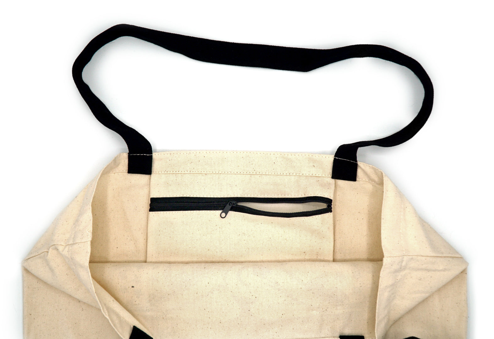 Custom Natural Cotton Tote with Zipper and Inside Pocket | Bag-all Black