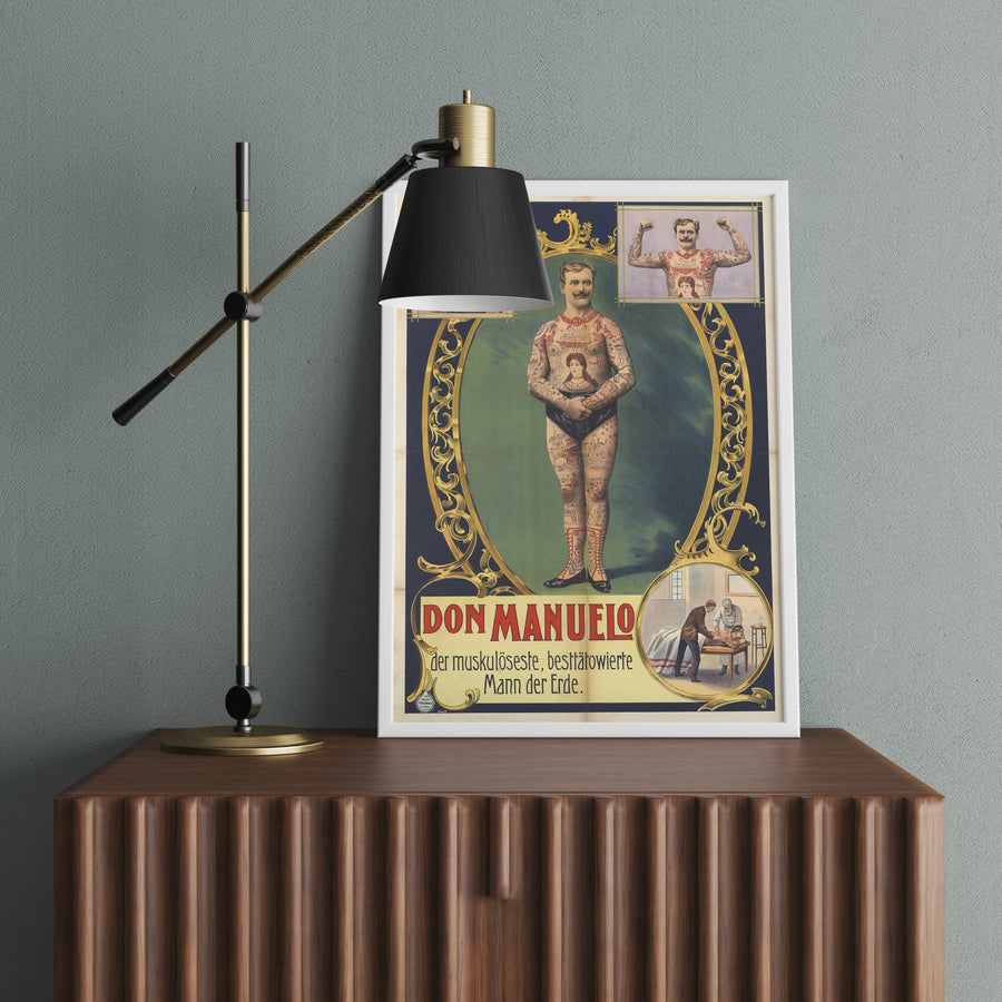 Vintage "Don Manuelo" Tattooed Strongman Poster Print