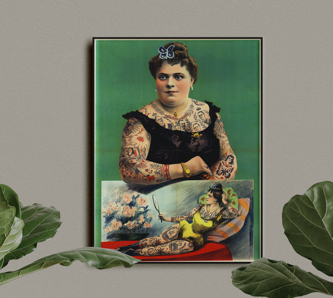 Vintage Tattooed Woman Portrait Poster Print