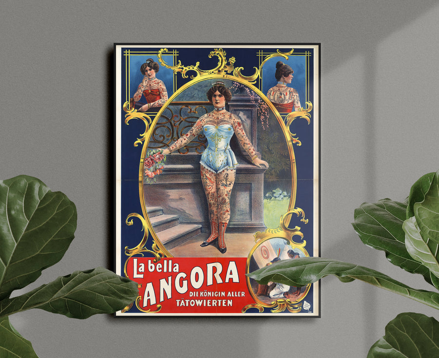 Vintage "La Bella Angora" Queen of Tattooed Women Poster Print